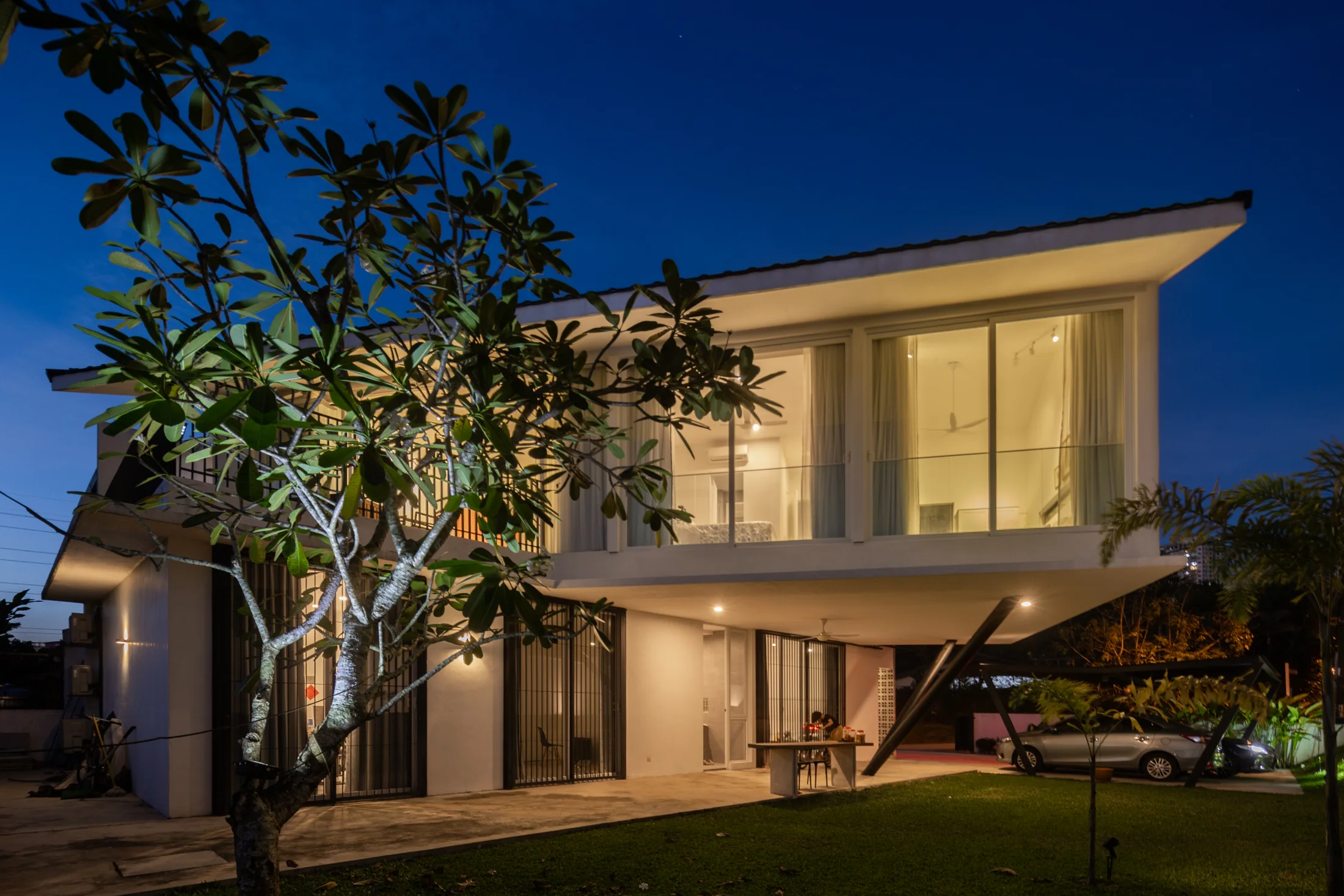 Garden elevation at night