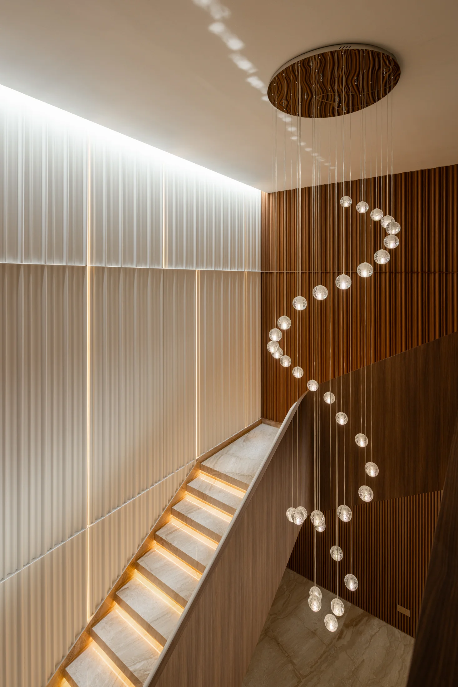 Stairwell and suspended lighting