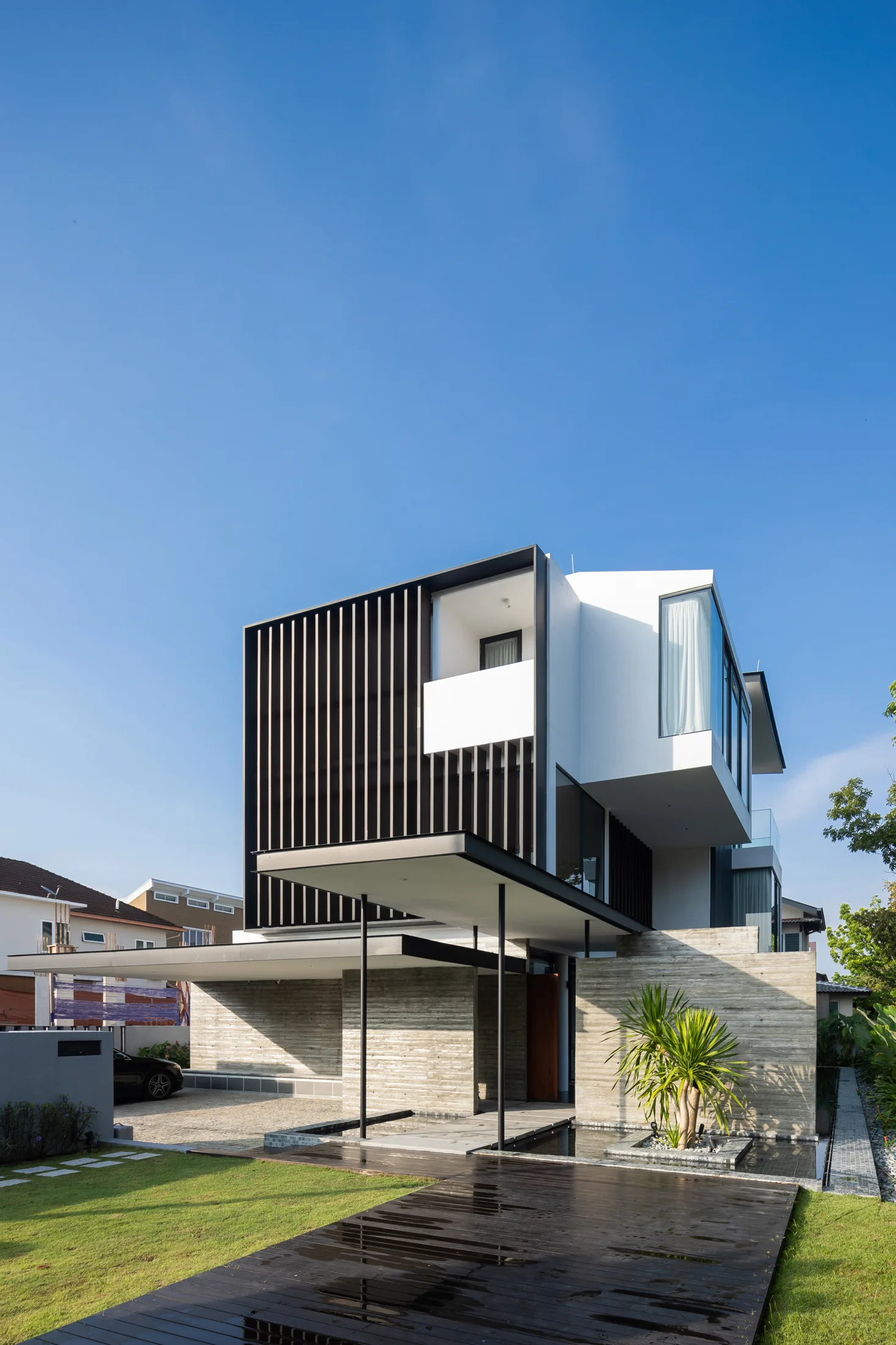 Street elevation and sheltered carport