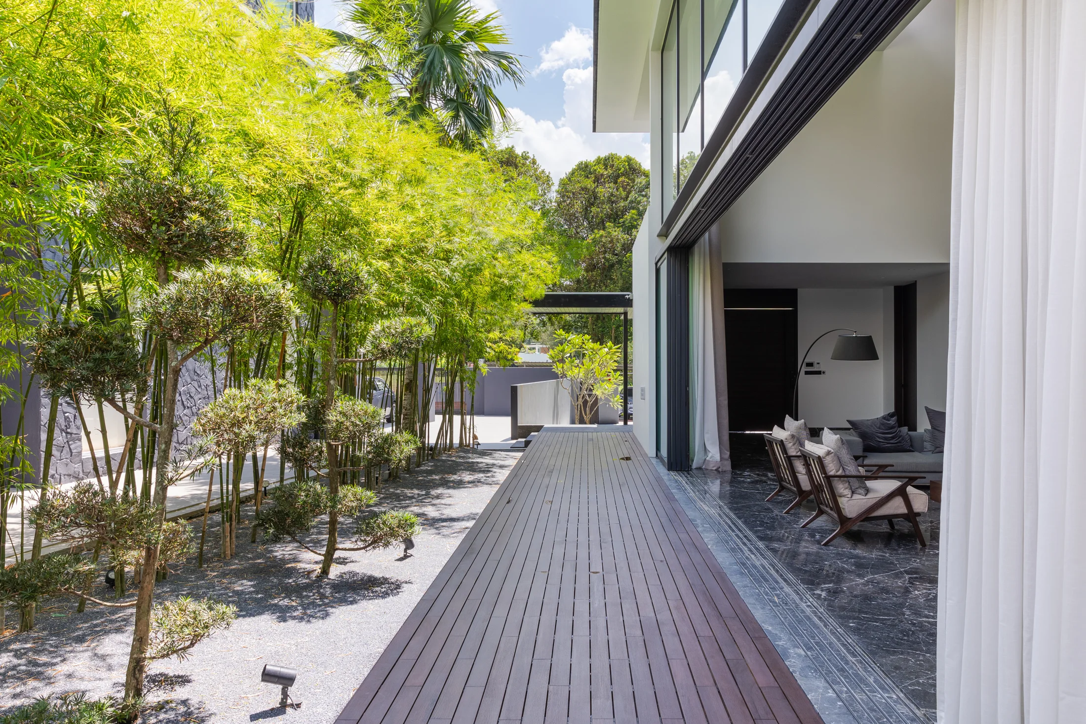Garden walkway beside the living spaces