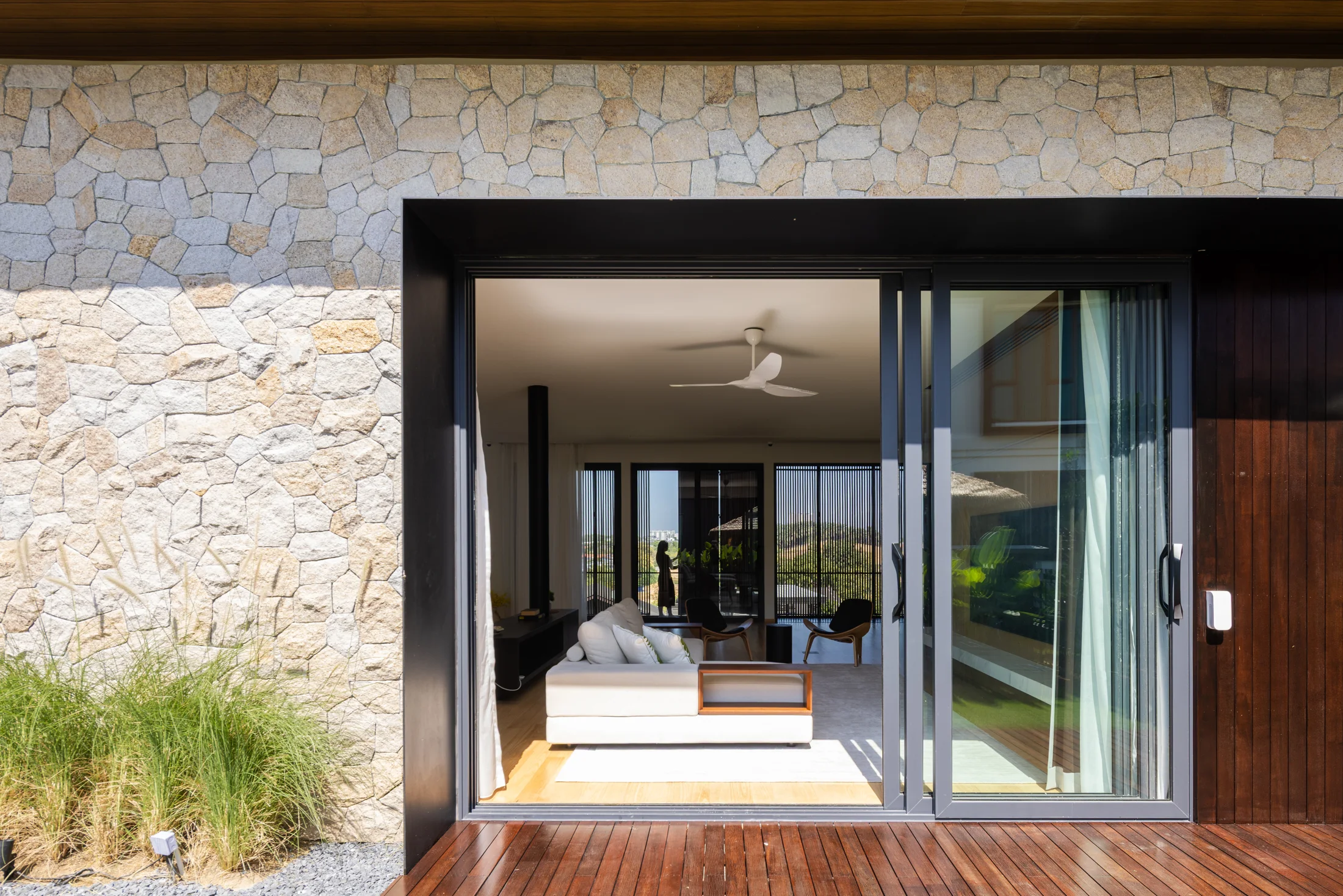 Stone-framed opening into the home